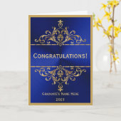 ヴィンテージ・ブルー・金ゴールド・グラムの卒業祝い カード (黄色い花)