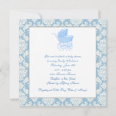 ヴィンテージ ブルー 馬車 ベビーカー 赤ちゃん 男の子 シャワー 招待状 (裏面)