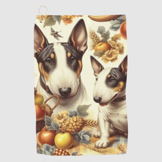 ヴィンテージ・ブル・テリア絵画ーの ゴルフタオル (正面)