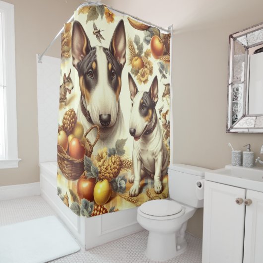 ヴィンテージ・ブル・テリア絵画ーの シャワーカーテン (インサイチュ)