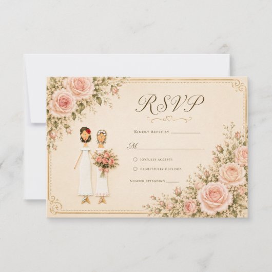 ヴィンテージ・ブロッシュ 二人の花嫁 RSVP (正面)