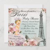 ヴィンテージ ブロンド プリンセス パリ ベイビー シャワー 招待状 (裏面)