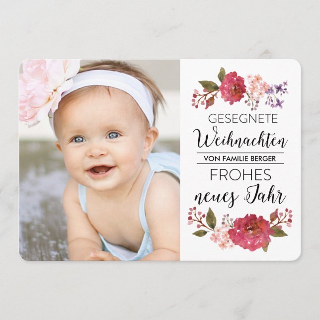 ヴィンテージ・ブーケの休暇写真の挨拶 (正面)