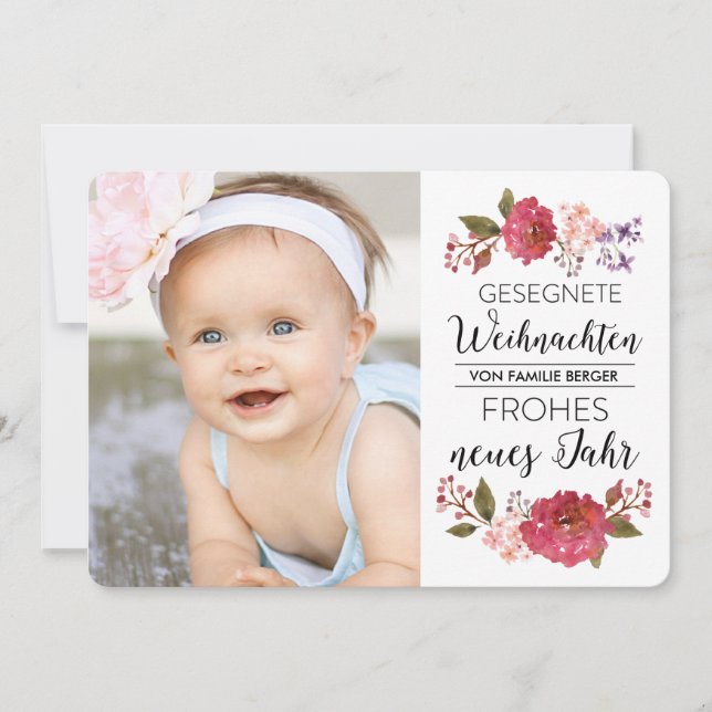 ヴィンテージ・ブーケの休暇写真の挨拶 (正面)