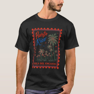 ヴィンテージ プエルトリコ 郵便切手 レトロ ビーチ オント Tシャツ