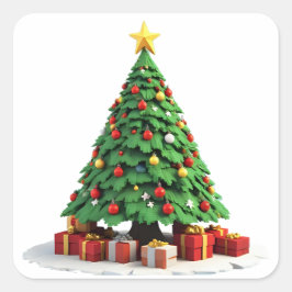 ヴィンテージ プラッシュ クリスマスツリー アート スクエアシール