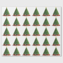 ヴィンテージ プラッシュ クリスマスツリー アート ラッピングペーパー