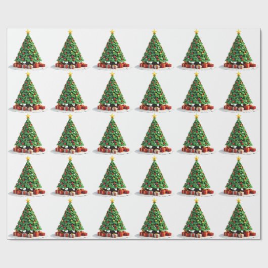 ヴィンテージ プラッシュ クリスマスツリー アート ラッピングペーパー (フラット)