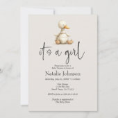 ヴィンテージ プラッシュ 動物 赤ちゃんの女の子のシャワー 招待状 (正面)