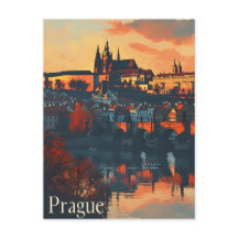 ヴィンテージ プラハ: カール橋 ポストカード