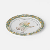 ヴィンテージ プラム セージグリーン フラワーベビーシャワープレート ペーパープレート (アングル)