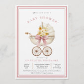 ヴィンテージ プラム ベビーシャワー | ブラッシュ＆ゴールドの花 招待状 (正面)