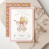 ヴィンテージ プラム ベビーシャワー | ブラッシュ＆ゴールドの花 招待状