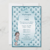 ヴィンテージ プリンスボーイ & ブルーローズ 初誕生日 招待状 (裏面)