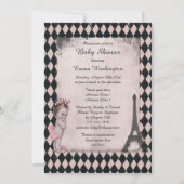 ヴィンテージ プリンセス エッフェル タワー ローズ ベイビー シャワー 招待状 (裏面)