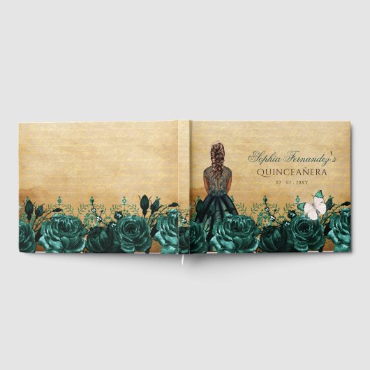 ヴィンテージ プリンセス グリーン バタフライ キンセアニエラ ゲストブック (全面)