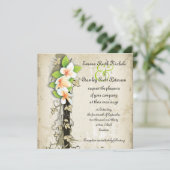 ヴィンテージ プルメリアとアイビー ベージュの結婚式の招待状 招待状 (スタンド正面)