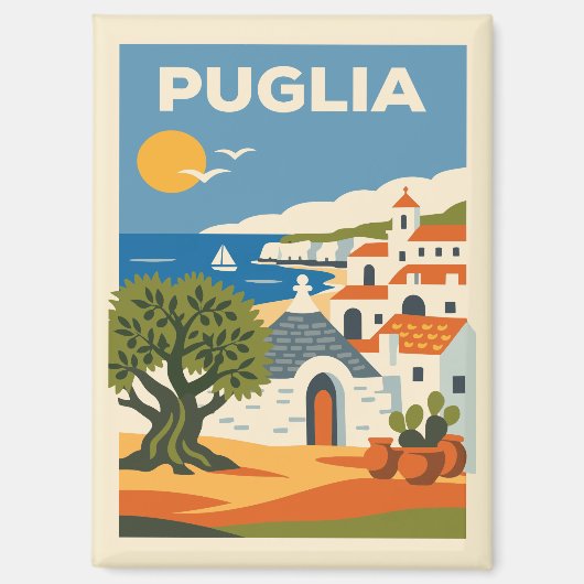 ヴィンテージ プーリア イタリア 海岸 旅行 ポスター マグネット (正面)