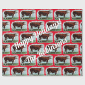 ヴィンテージ・ヘレフォード・ウシオン・レッド ラッピングペーパー (フラット)