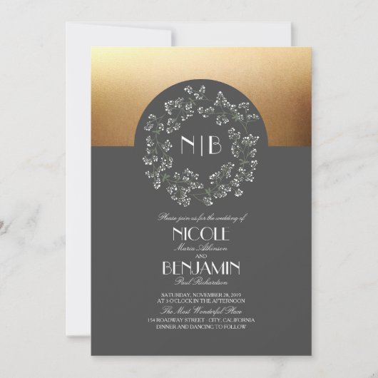 ヴィンテージ ベイビーズ ブレス ウェディングリース ゴールド 招待状 (正面)