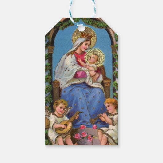 ヴィンテージ ベイビー ジーザス メアリー エンジェルス クリスマス ギフトタグ (裏面)