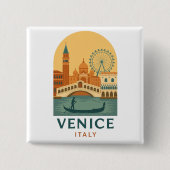 ヴィンテージ ベネチア イタリア ボタン - レトロ ゴンドラ 旅行 缶バッジ (正面)