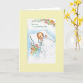 ヴィンテージ-ベビーの《キリスト教》洗礼式や命名式日 カード (黄色い花)