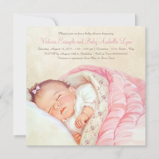 ヴィンテージ ベビーガール シャワー 招待状 (正面)