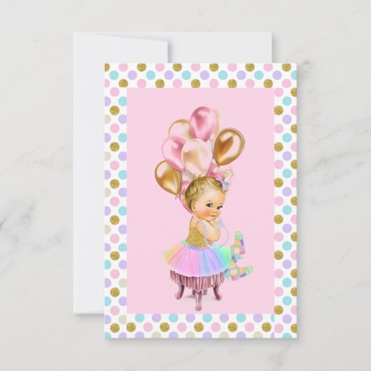 ヴィンテージ ベビーガール パステル グリッター パーティー 招待状 (正面)