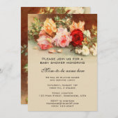 ヴィンテージ ベビーシャワー アンティーク ローズ 花 フラワーリング 招待状 (正面/裏面)