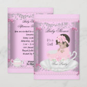 ヴィンテージ ベビーシャワー 女の子 ピンクの赤ちゃん ティーカップ 3 招待状 (正面/裏面)