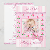 ヴィンテージ ベビーピンクのローズバッド ベビーシャワー 招待状 (正面/裏面)