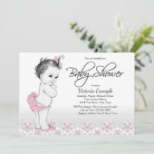 ヴィンテージ ベビーピンク グレー ベビーシャワー 招待状 (スタンド正面)