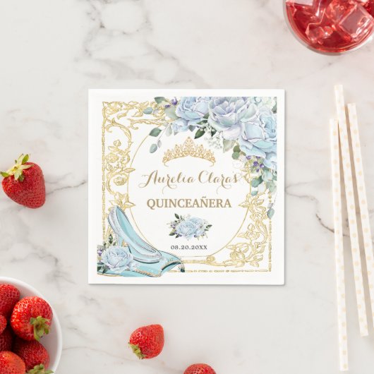 ヴィンテージ ベビーブルー ローズ シンデレラ キンセアニエラ スタンダードカクテルナプキン (インサイチュ)