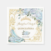 ヴィンテージ ベビーブルー ローズ シンデレラ キンセアニエラ スタンダードカクテルナプキン (正面)