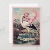 ヴィンテージ·ベビー·ガール·ライディング·ストーク·バース·アナウンス 案内状 (正面/裏面)