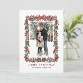 ヴィンテージ ベルベット グリーン ストリップ レッド リボン 5 フォト シーズンカード (スタンド正面)