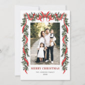 ヴィンテージ ベルベット グリーン ストリップ レッド リボン 5 フォト シーズンカード (正面)