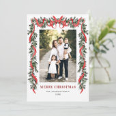 ヴィンテージ ベルベット グリーン ストリップ レッド リボン 5 フォト シーズンカード (スタンド正面)