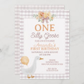 ヴィンテージ ベージュ オレンジ ワン シリー グース 1歳 誕生日 招待状 (正面/裏面)