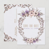 ヴィンテージ ベージュ ボタニカル チック フローラル セーブ・ザ・デート 案内ポストカード (正面/裏面)