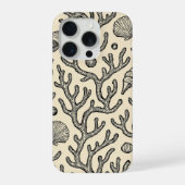 ヴィンテージ ベージュ 手描き サンゴ礁 パターン iPhoneケース (裏面)
