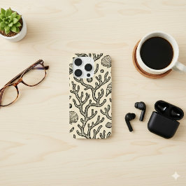 ヴィンテージ ベージュ 手描き サンゴ礁 パターン iPhone 15 PROケース