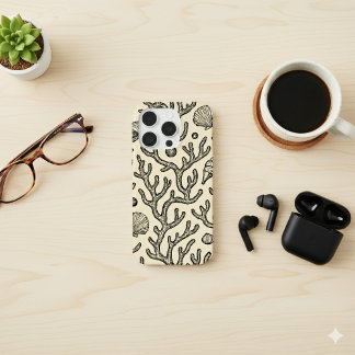 ヴィンテージ ベージュ 手描き サンゴ礁 パターン iPhone 15 PROケース