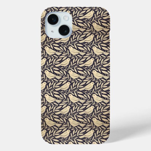ヴィンテージ ベージュ 鳥の模様（濃い背景） Case-Mate iPhoneケース (裏面)