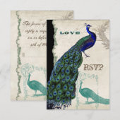 ヴィンテージ　ペコック5 - フォーマル　ウェディング　インビテーション 出欠カード (正面/裏面)