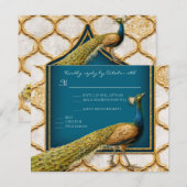 ヴィンテージ ペコブルーとゴールド エレガントなRSVP返信 出欠カード (正面/裏面)