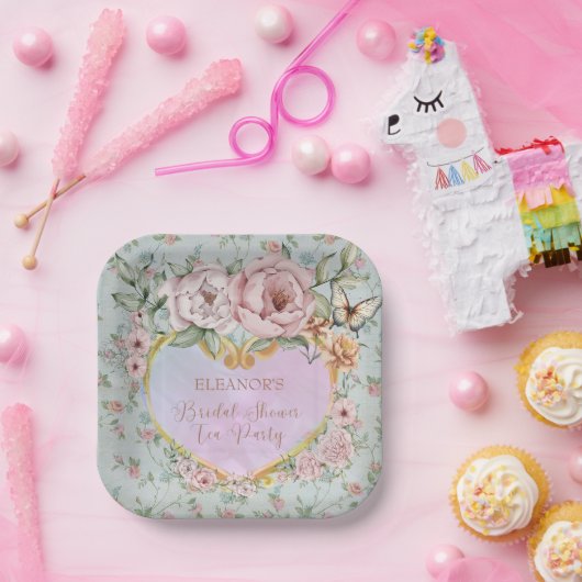 ヴィンテージ ペリウィンクル ピオニー ブライダル シャワー ティーパーティー ペーパープレート (パーティー)