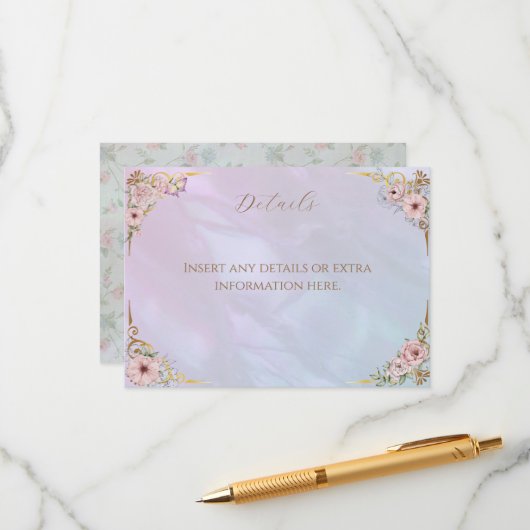 ヴィンテージ ペリウィンクル ピーオニー ブライダルシャワー ティーパーティー エンクロージャーカード (正面/裏面インサイチュ)