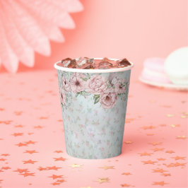 ヴィンテージ ペリウィンクル ピーオニー ブライダルシャワー ティーパーティー 紙コップ